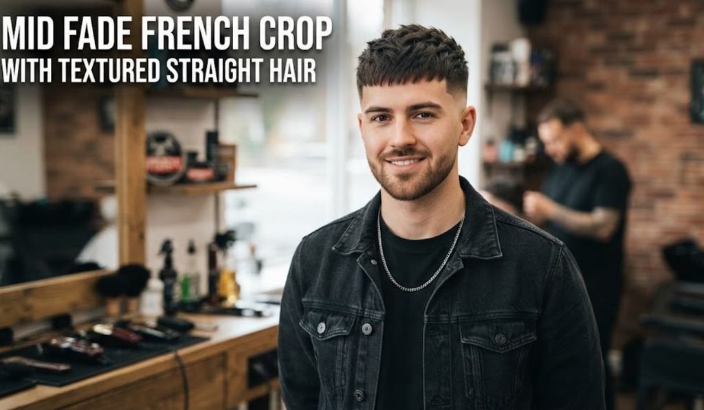 Mid Fade French Crop with Textured Straight Hair