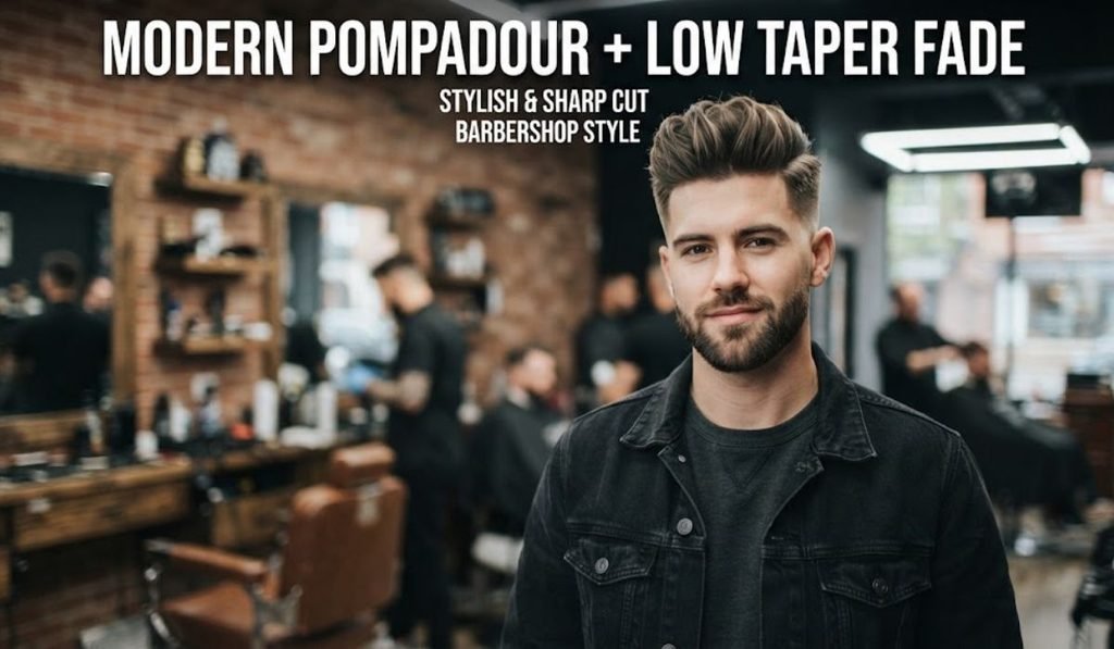 Modern Pompadour + Low Taper Fade