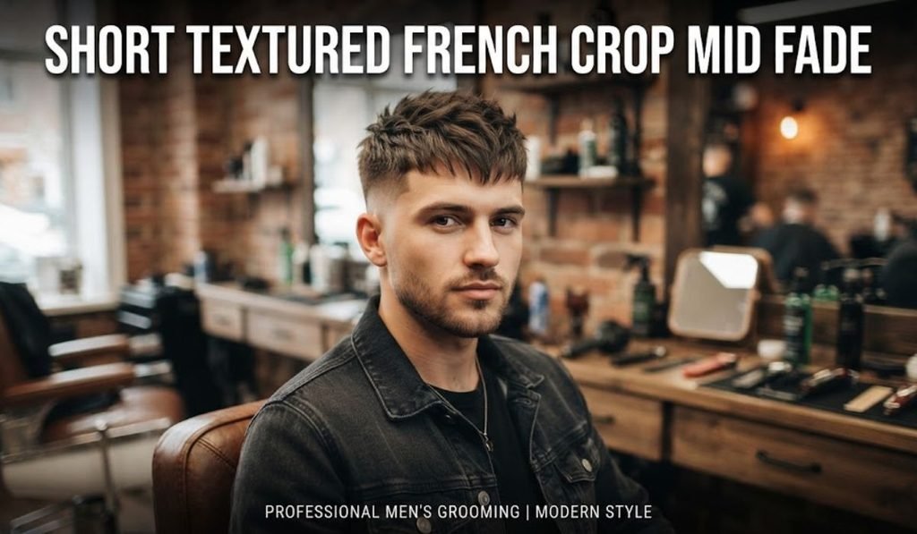 Short Textured French Crop Mid Fade