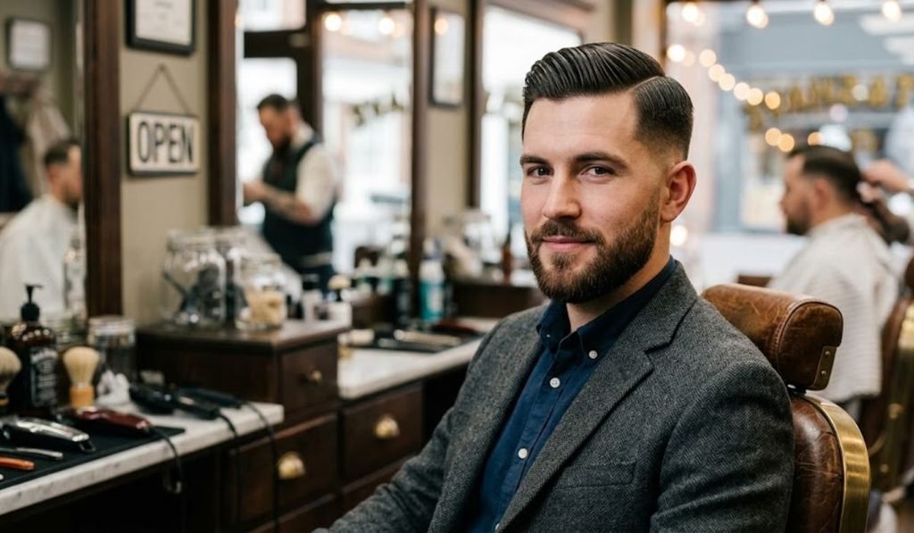 Side Part with Taper Fade Triangle Face