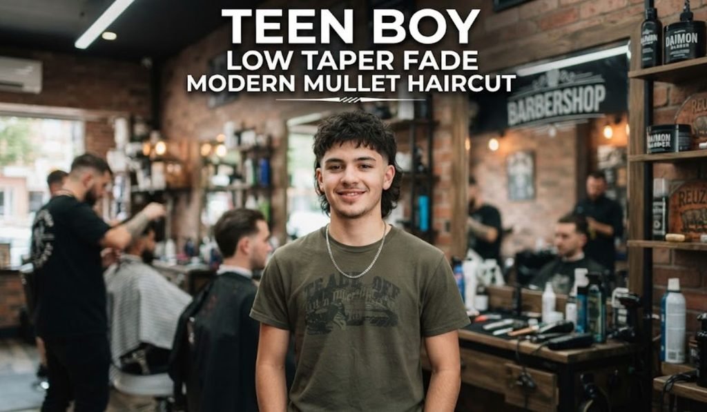 Teen Boy Low Taper Fade Modern Mullet Haircut