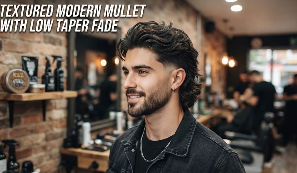 Textured Modern Mullet with Low Taper Fade