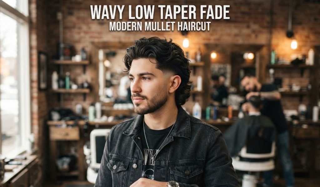 Wavy Low Taper Fade Modern Mullet Haircut